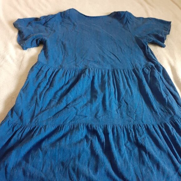 Susan Graver Women's Size 1X Blue Linen Blend Tiered Button Front Midi Dress - Picture 9 of 13